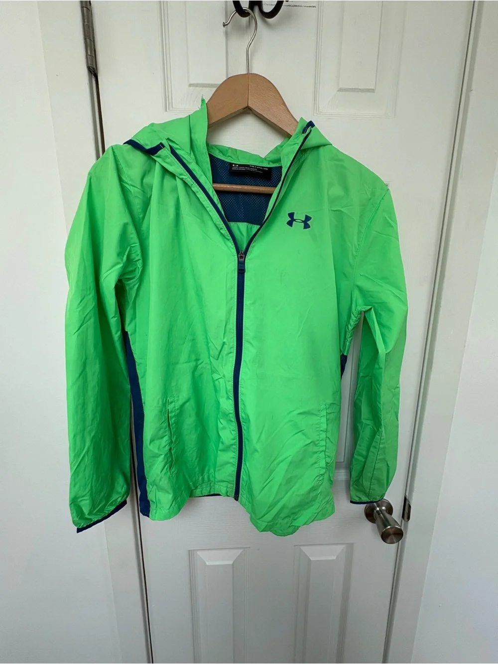 Under Armour Neon Green Windbreaker Jacket with Navy Accents